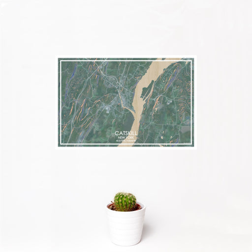 12x18 Catskill New York Map Print Landscape Orientation in Afternoon Style With Small Cactus Plant in White Planter