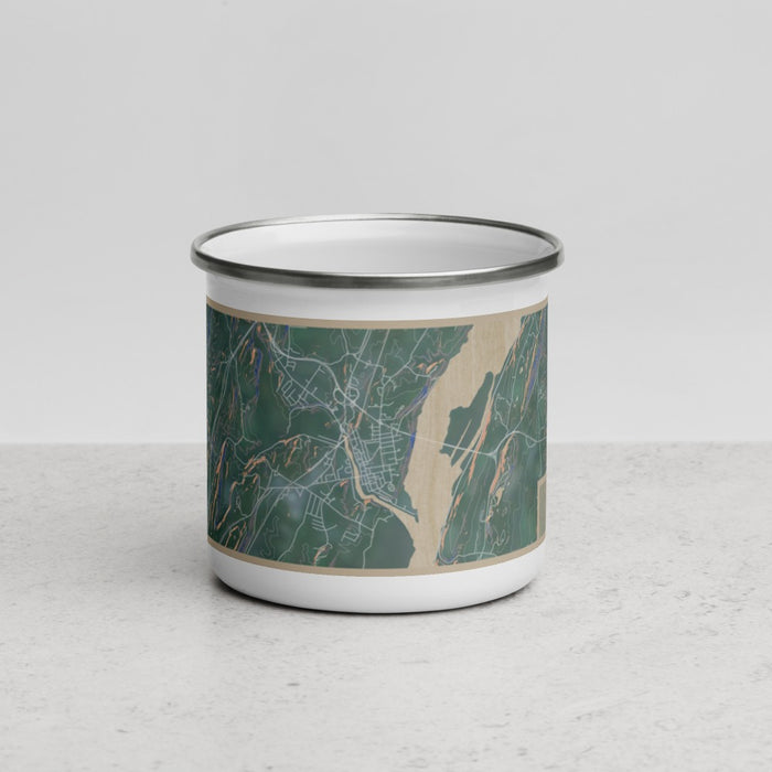 Front View Custom Catskill New York Map Enamel Mug in Afternoon