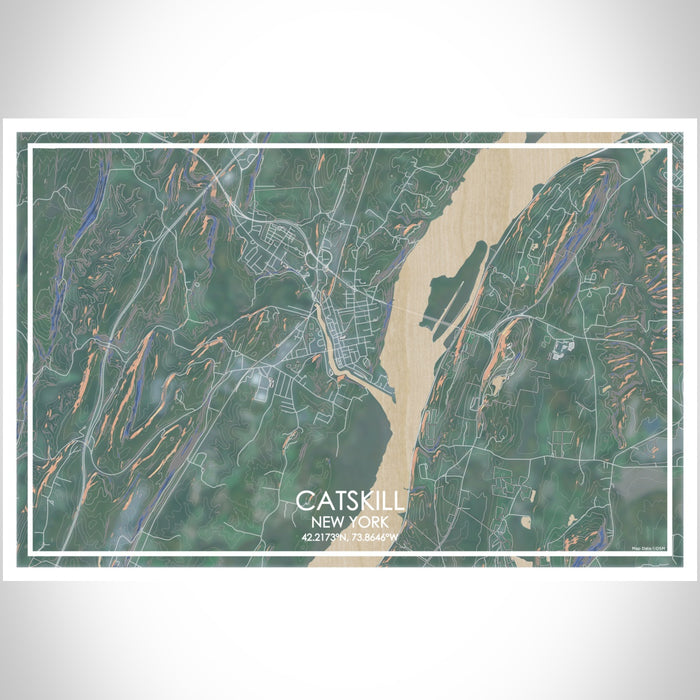 Catskill New York Map Print Landscape Orientation in Afternoon Style With Shaded Background