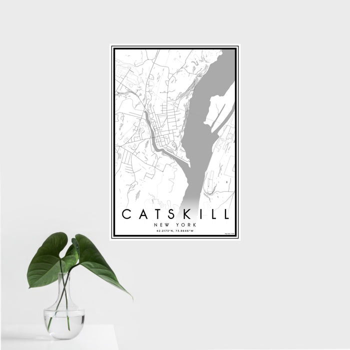 16x24 Catskill New York Map Print Portrait Orientation in Classic Style With Tropical Plant Leaves in Water