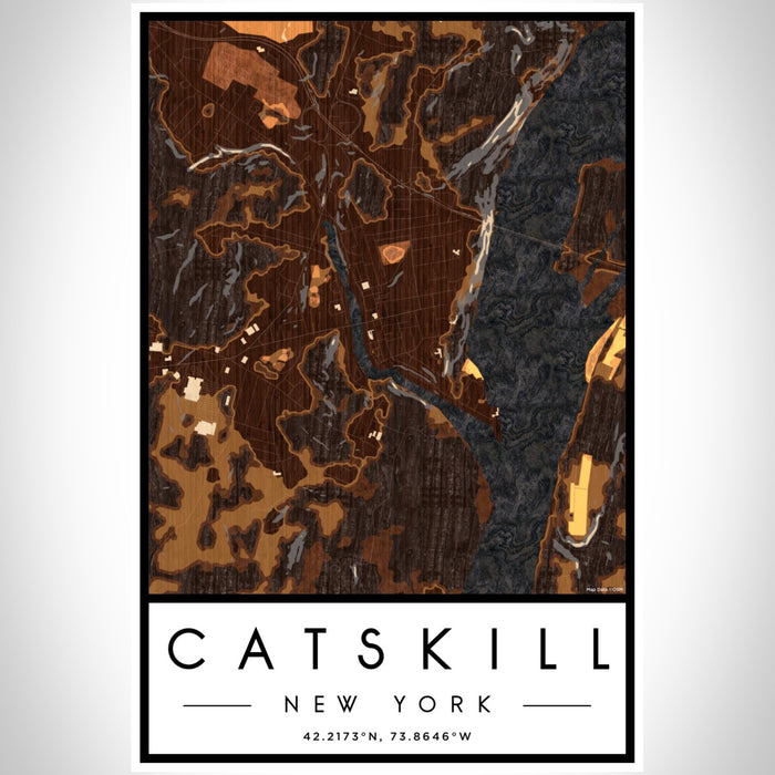 Catskill New York Map Print Portrait Orientation in Ember Style With Shaded Background