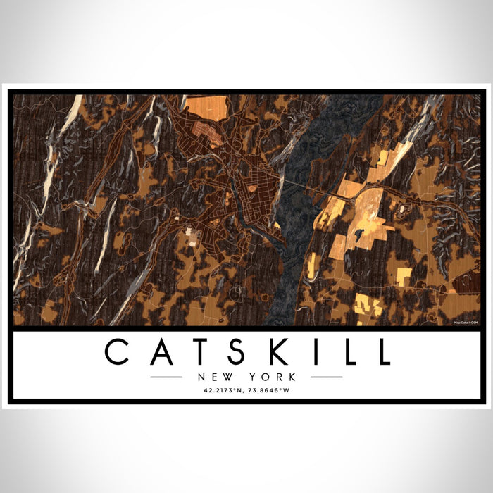 Catskill New York Map Print Landscape Orientation in Ember Style With Shaded Background