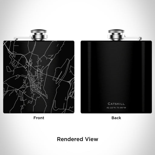 Rendered View of Catskill New York Map Engraving on 6oz Stainless Steel Flask in Black
