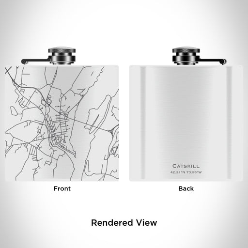 Rendered View of Catskill New York Map Engraving on 6oz Stainless Steel Flask in White