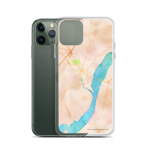 Custom Catskill New York Map Phone Case in Watercolor on Table with Laptop and Plant