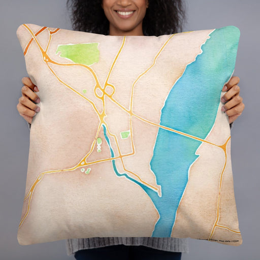 Person holding 22x22 Custom Catskill New York Map Throw Pillow in Watercolor