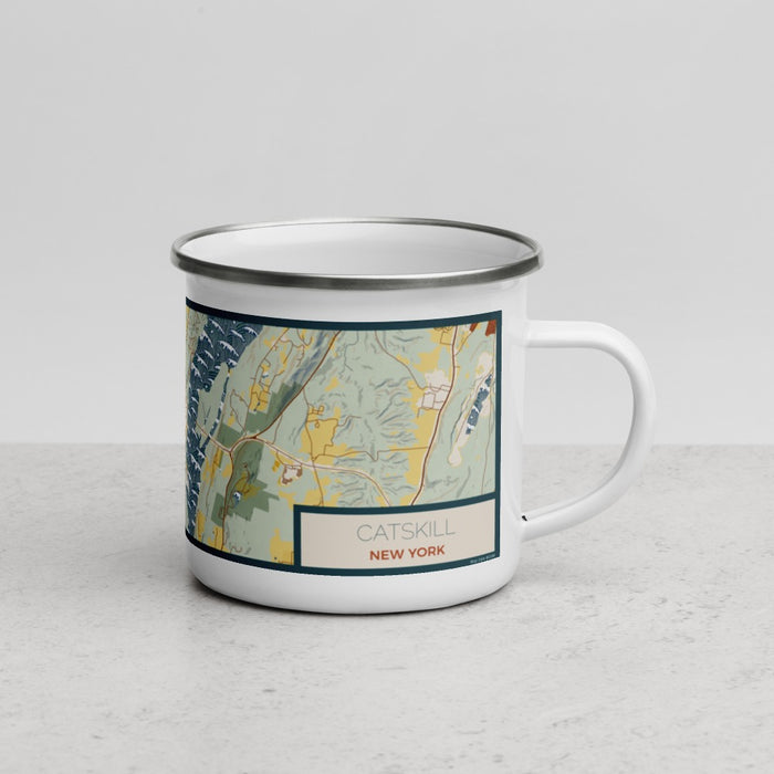 Right View Custom Catskill New York Map Enamel Mug in Woodblock