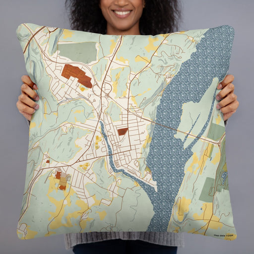 Person holding 22x22 Custom Catskill New York Map Throw Pillow in Woodblock