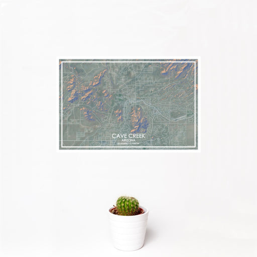 12x18 Cave Creek Arizona Map Print Landscape Orientation in Afternoon Style With Small Cactus Plant in White Planter