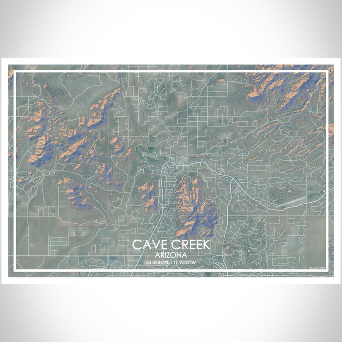 Cave Creek Arizona Map Print Landscape Orientation in Afternoon Style With Shaded Background