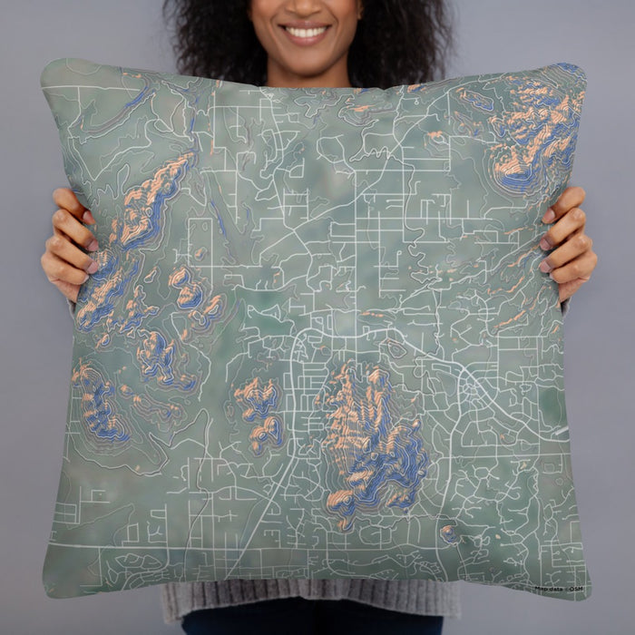 Person holding 22x22 Custom Cave Creek Arizona Map Throw Pillow in Afternoon