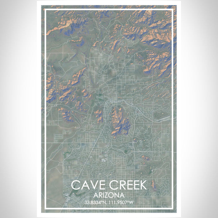 Cave Creek Arizona Map Print Portrait Orientation in Afternoon Style With Shaded Background