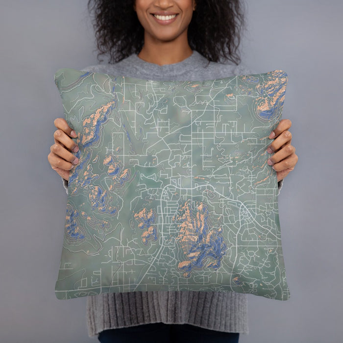 Person holding 18x18 Custom Cave Creek Arizona Map Throw Pillow in Afternoon