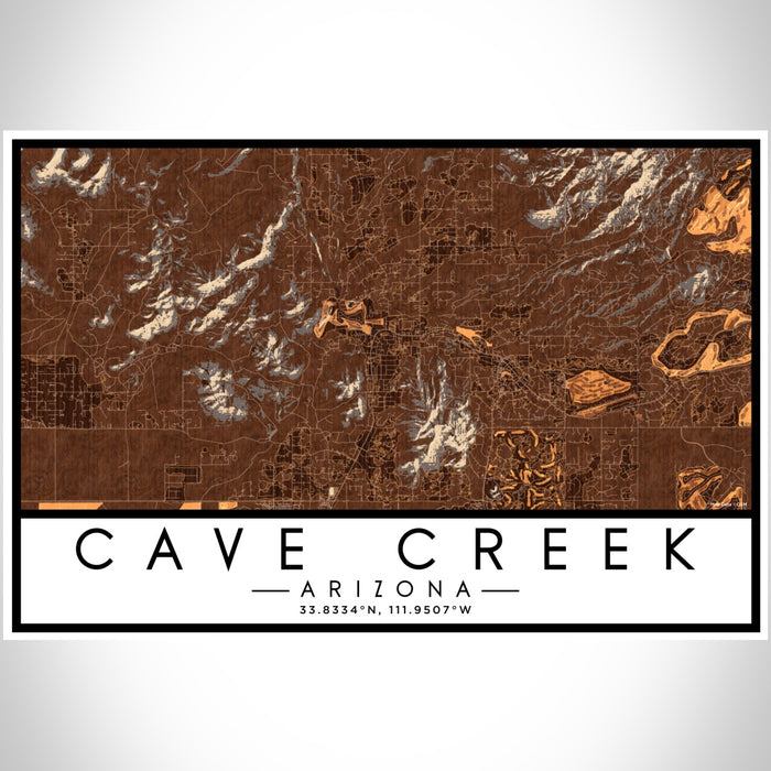 Cave Creek Arizona Map Print Landscape Orientation in Ember Style With Shaded Background