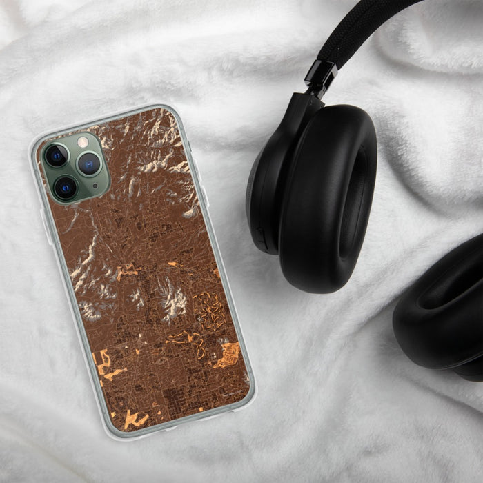Custom Cave Creek Arizona Map Phone Case in Ember on Table with Black Headphones