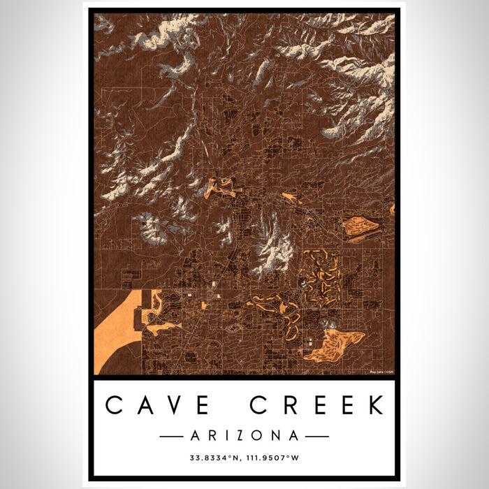 Cave Creek Arizona Map Print Portrait Orientation in Ember Style With Shaded Background