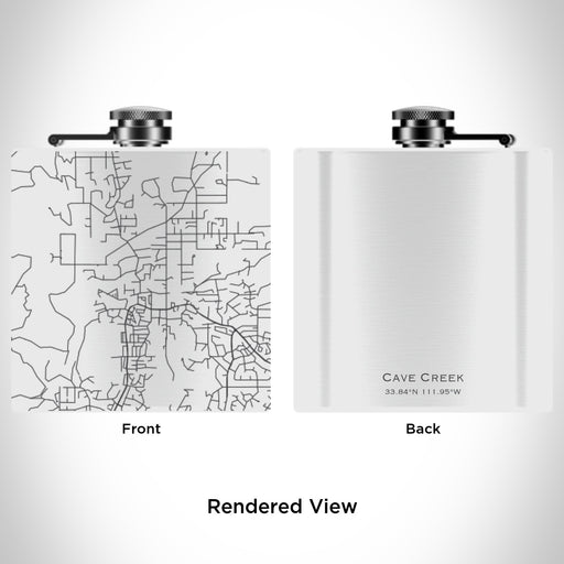 Rendered View of Cave Creek Arizona Map Engraving on 6oz Stainless Steel Flask in White