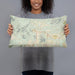 Person holding 20x12 Custom Cave Creek Arizona Map Throw Pillow in Woodblock