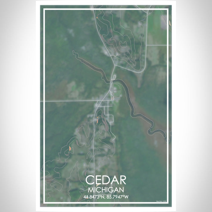 Cedar Michigan Map Print Portrait Orientation in Afternoon Style With Shaded Background