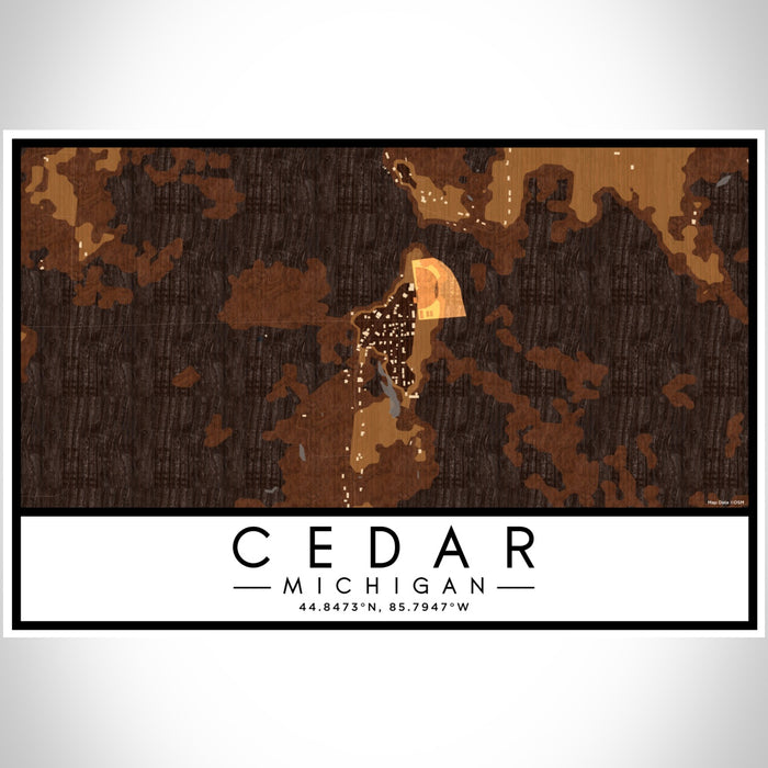 Cedar Michigan Map Print Landscape Orientation in Ember Style With Shaded Background