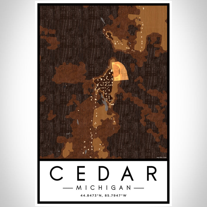 Cedar Michigan Map Print Portrait Orientation in Ember Style With Shaded Background