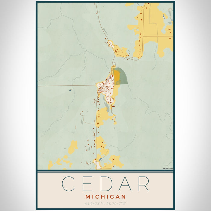 Cedar Michigan Map Print Portrait Orientation in Woodblock Style With Shaded Background
