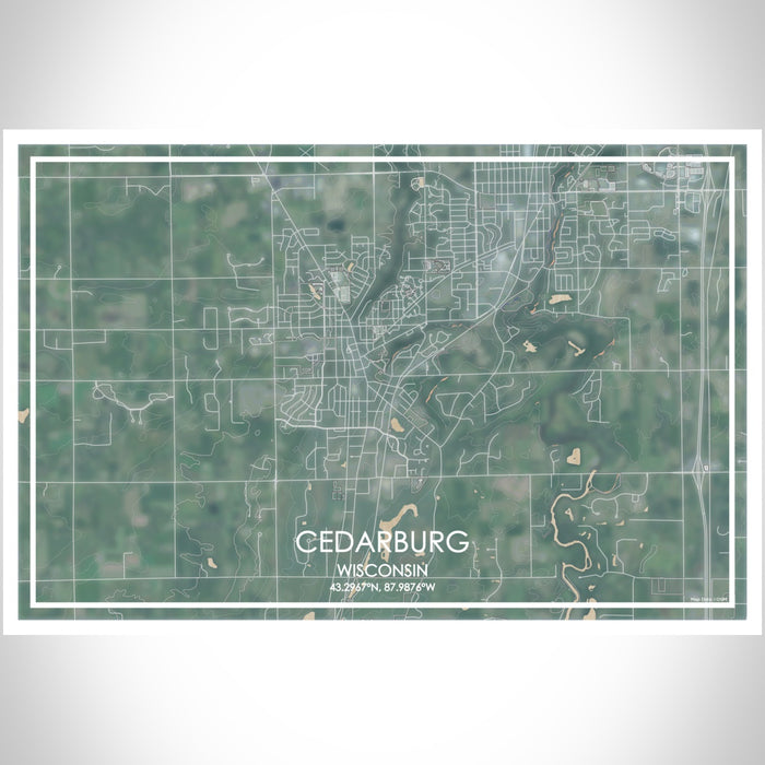 Cedarburg Wisconsin Map Print Landscape Orientation in Afternoon Style With Shaded Background