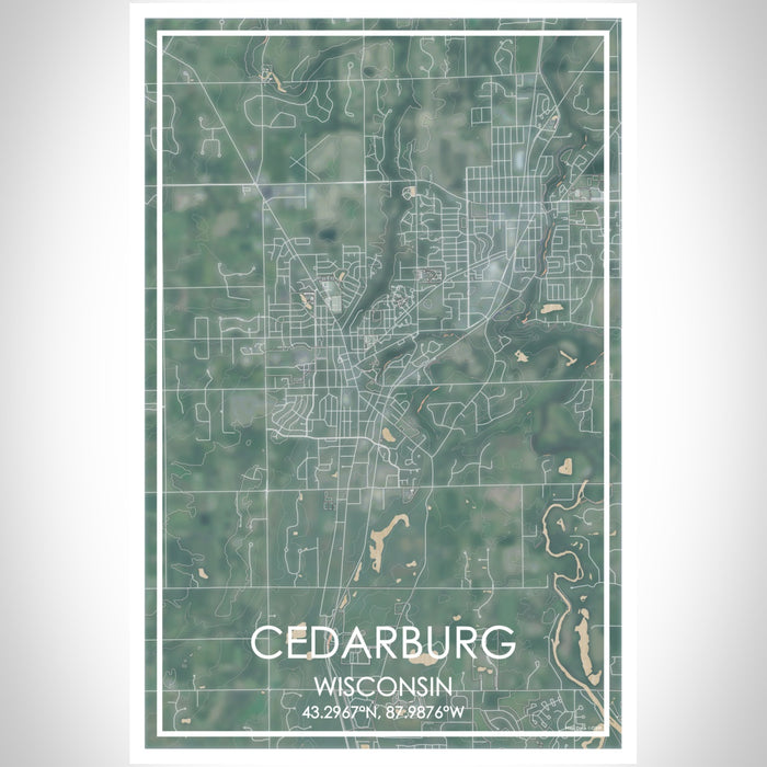 Cedarburg Wisconsin Map Print Portrait Orientation in Afternoon Style With Shaded Background