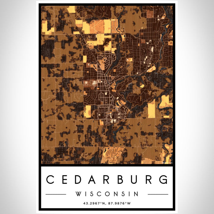 Cedarburg Wisconsin Map Print Portrait Orientation in Ember Style With Shaded Background