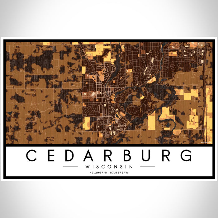 Cedarburg Wisconsin Map Print Landscape Orientation in Ember Style With Shaded Background