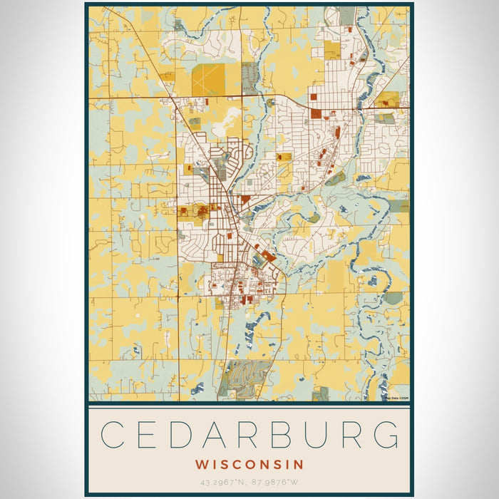 Cedarburg Wisconsin Map Print Portrait Orientation in Woodblock Style With Shaded Background