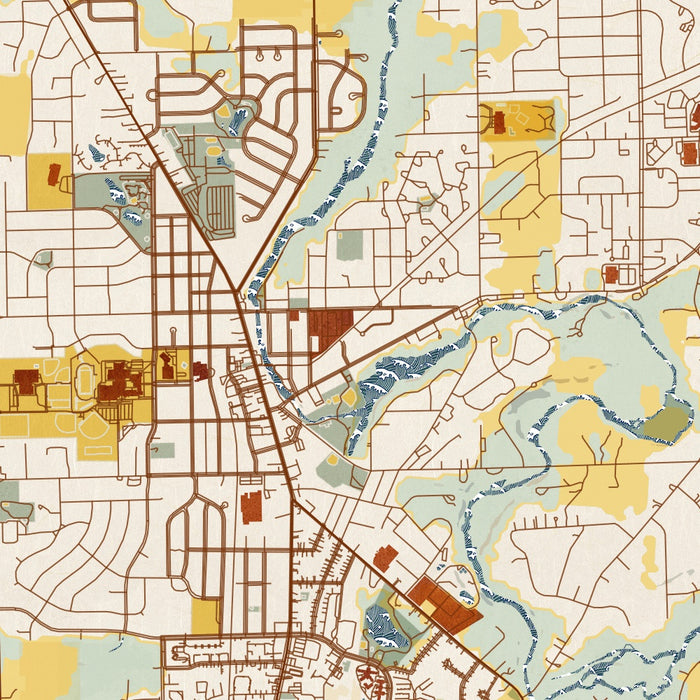 Cedarburg Wisconsin Map Print in Woodblock Style Zoomed In Close Up Showing Details