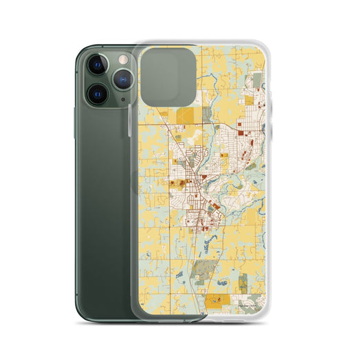 Custom Cedarburg Wisconsin Map Phone Case in Woodblock on Table with Laptop and Plant