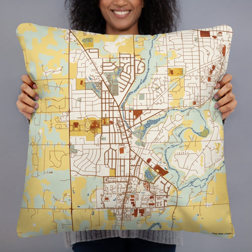Person holding 22x22 Custom Cedarburg Wisconsin Map Throw Pillow in Woodblock