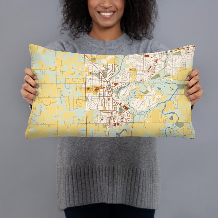 Person holding 20x12 Custom Cedarburg Wisconsin Map Throw Pillow in Woodblock