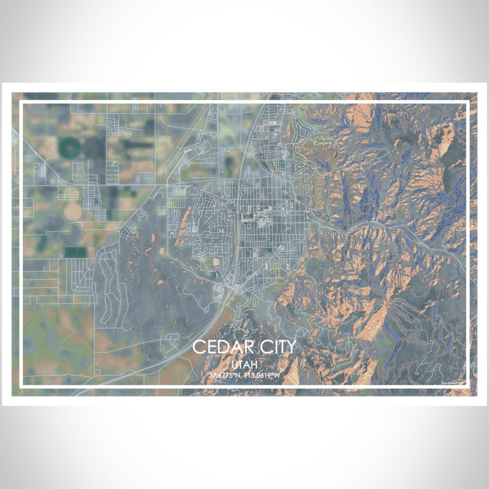 Cedar City Utah Map Print Landscape Orientation in Afternoon Style With Shaded Background