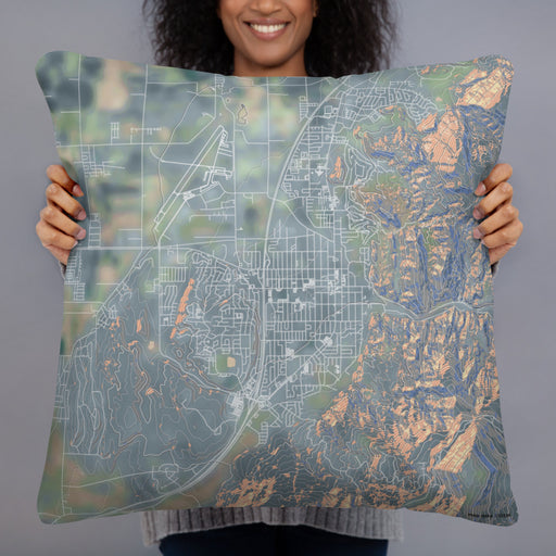 Person holding 22x22 Custom Cedar City Utah Map Throw Pillow in Afternoon
