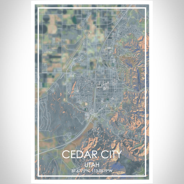 Cedar City Utah Map Print Portrait Orientation in Afternoon Style With Shaded Background