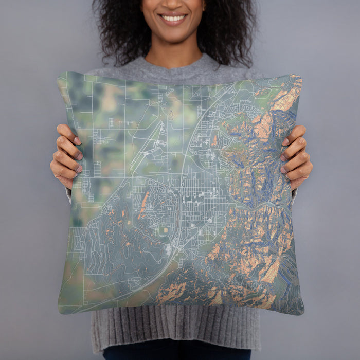 Person holding 18x18 Custom Cedar City Utah Map Throw Pillow in Afternoon