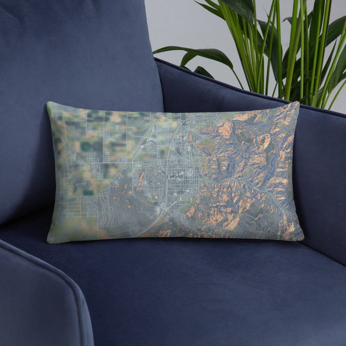 Custom Cedar City Utah Map Throw Pillow in Afternoon on Blue Colored Chair
