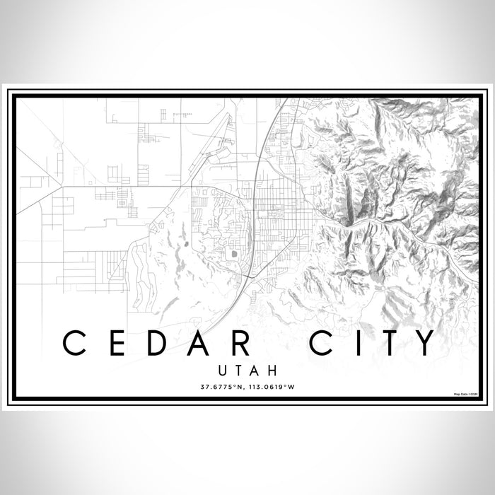 Cedar City Utah Map Print Landscape Orientation in Classic Style With Shaded Background