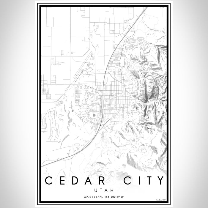 Cedar City Utah Map Print Portrait Orientation in Classic Style With Shaded Background