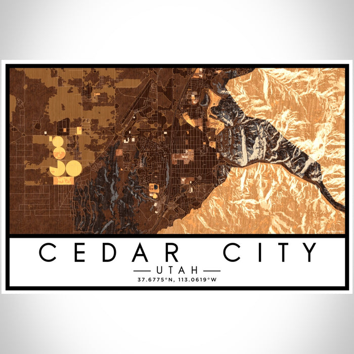 Cedar City Utah Map Print Landscape Orientation in Ember Style With Shaded Background