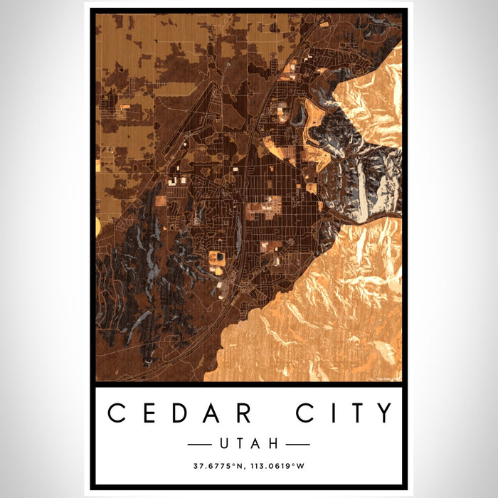 Cedar City Utah Map Print Portrait Orientation in Ember Style With Shaded Background