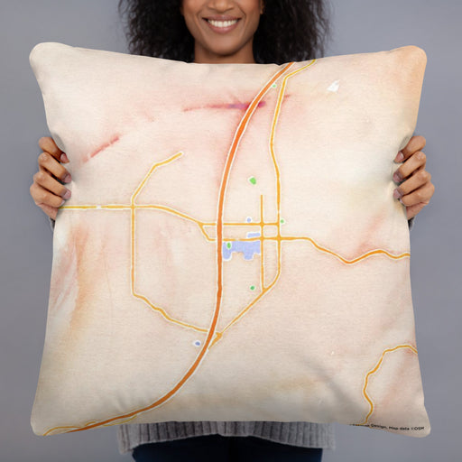 Person holding 22x22 Custom Cedar City Utah Map Throw Pillow in Watercolor