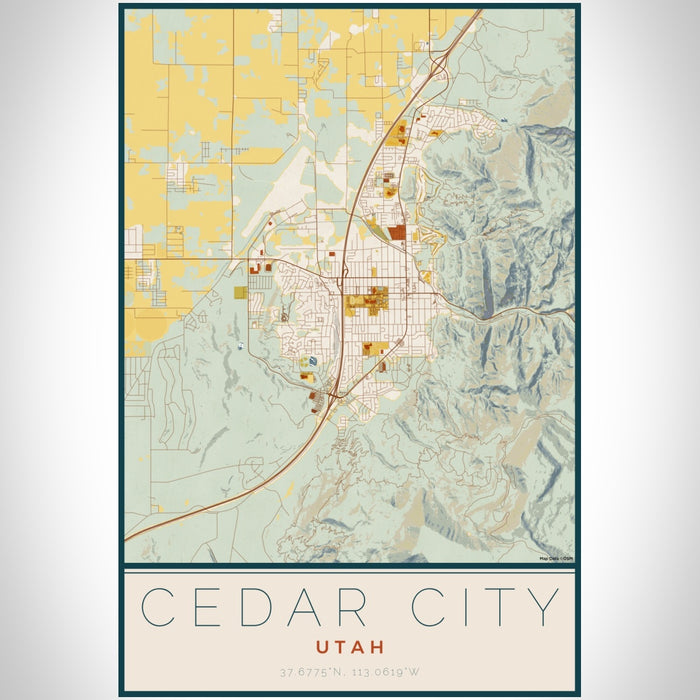 Cedar City Utah Map Print Portrait Orientation in Woodblock Style With Shaded Background
