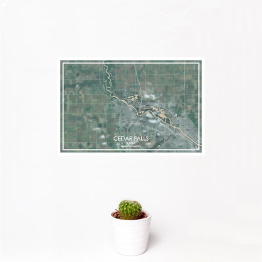 12x18 Cedar Falls Iowa Map Print Landscape Orientation in Afternoon Style With Small Cactus Plant in White Planter