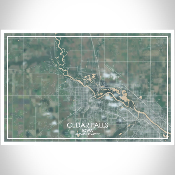 Cedar Falls Iowa Map Print Landscape Orientation in Afternoon Style With Shaded Background