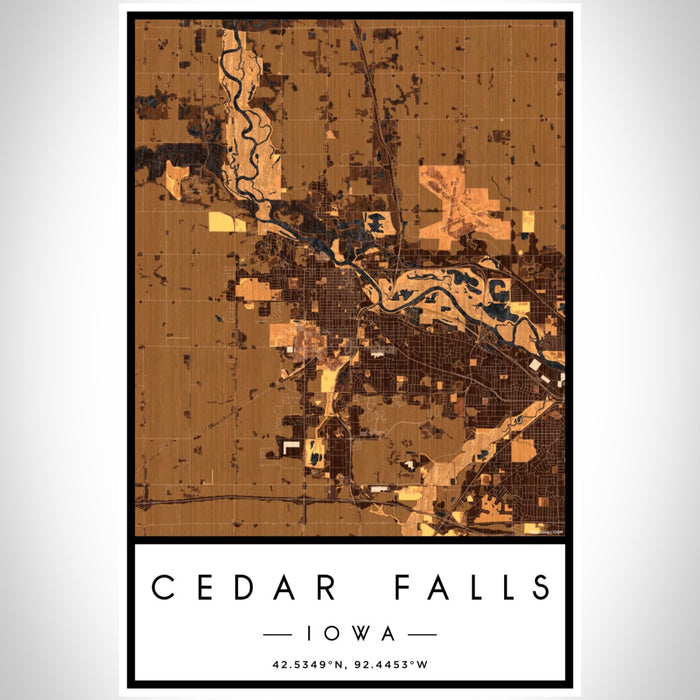 Cedar Falls Iowa Map Print Portrait Orientation in Ember Style With Shaded Background