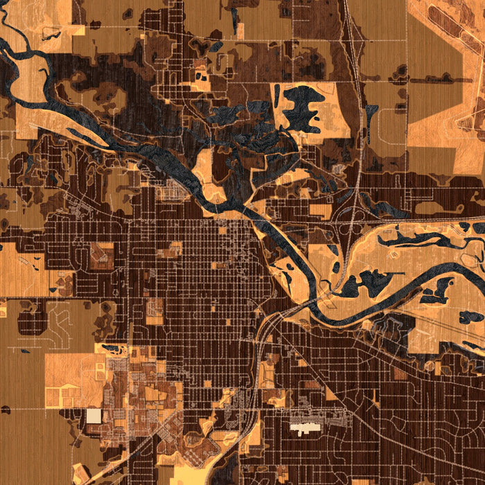 Cedar Falls Iowa Map Print in Ember Style Zoomed In Close Up Showing Details
